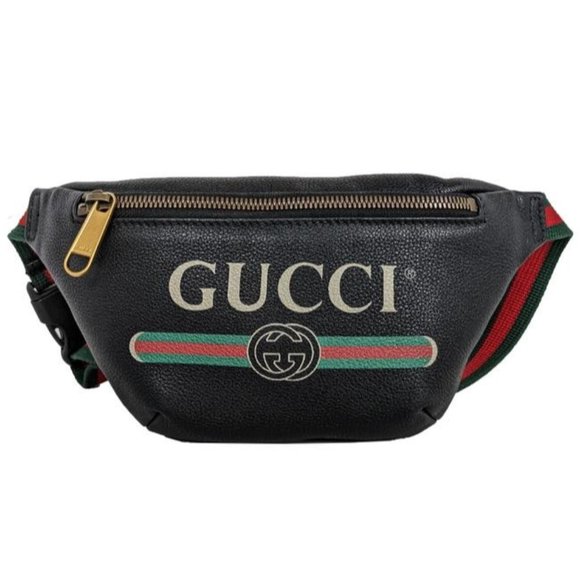 Gucci Handbags - Gucci Belt Small Print Black Leather Fanny Pack Belt Bag